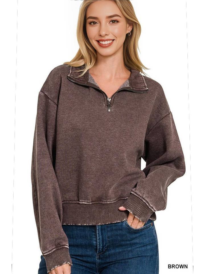 42POPS - Wholesale Sweatshirt - Women's - `.0806 Washed Fleece Half Zip Pullover SI-2493019