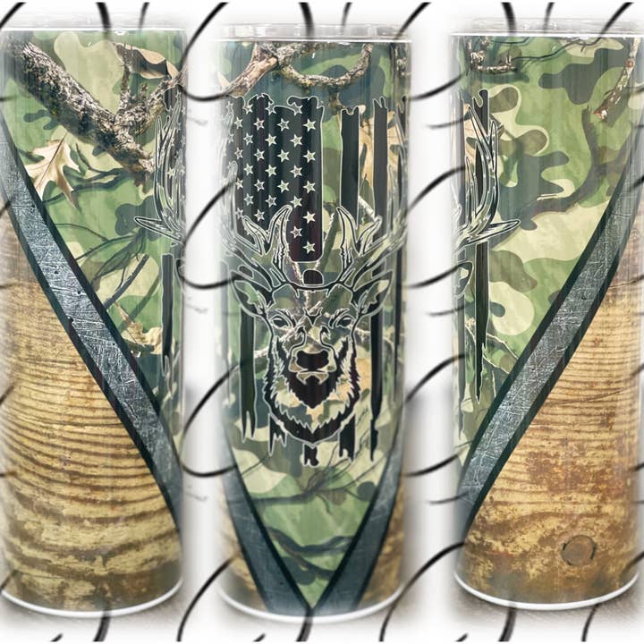 CMD Wholesale - Wholesale Insulated Mug/Tumbler - Camo & Wood Grain Deer Hunter 20oz Skinny Tumbler