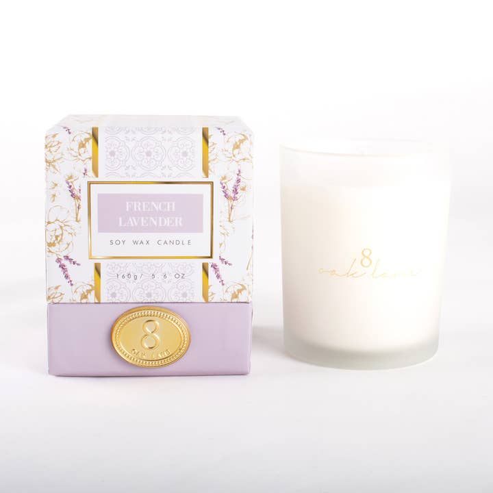 Vela de cera de soja de lavanda francesa de 5.6 oz para venta al por mayor de 8 Oak Lane