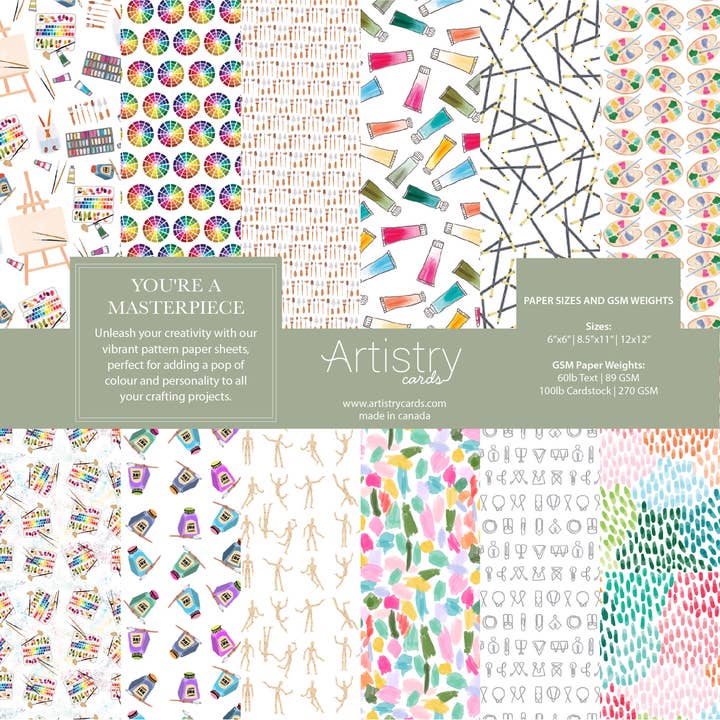 Artistry Cards - Wholesale Scrapbook - Art Theme Scrapbook Paper: 24 or 12 Sheets