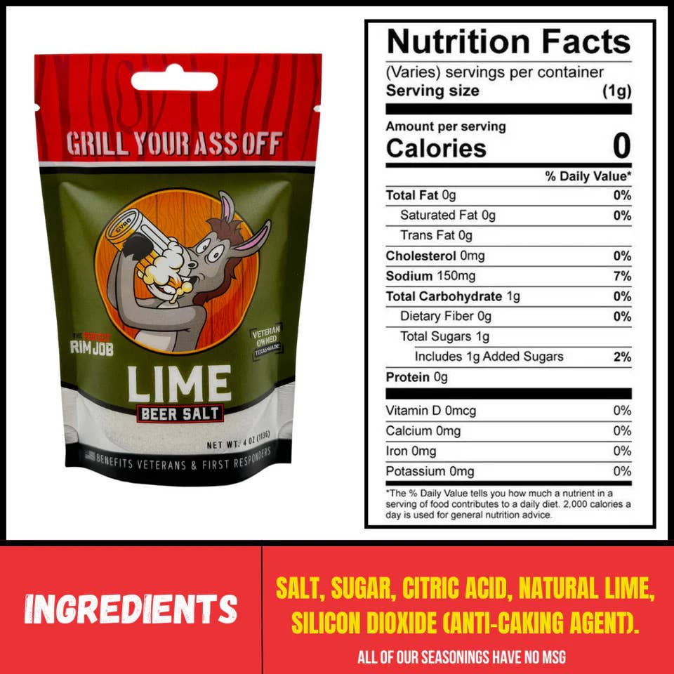 Grill Your Ass Off - Spices, Rubs, Seasonings, Sauces, Jerky - Wholesale Salt - Lime Beer Salt - Drink, Cocktail Mixer, Domestic, Import6