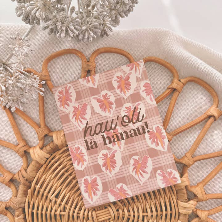 Bujo Bae - Wholesale Baby Card - Hau'oli Lā Hānau in White Hilo Anthurium | Greeting Card3