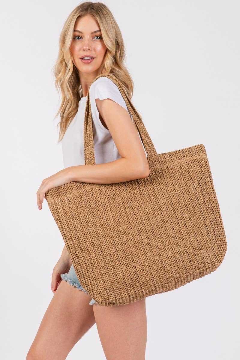 Collections by Fame Accessories - Wholesale Tote Bag - Women's - Large Crochet Straw Tote Bag9