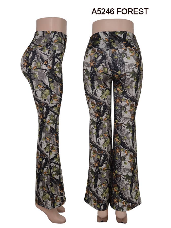 SSImport - Wholesale Athletic Shorts - Women's - A5246 FLARE PANTS FOREST AND COW PRINT 12PCS5