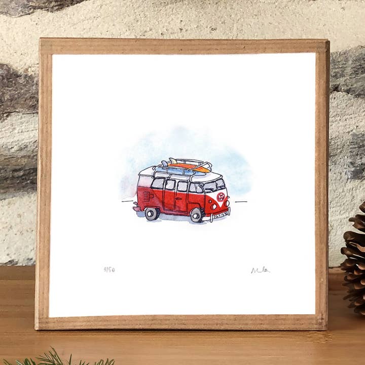 Akvarel: Combi minivan (15x15 cm) for engroshandel hos Atelier Nunila