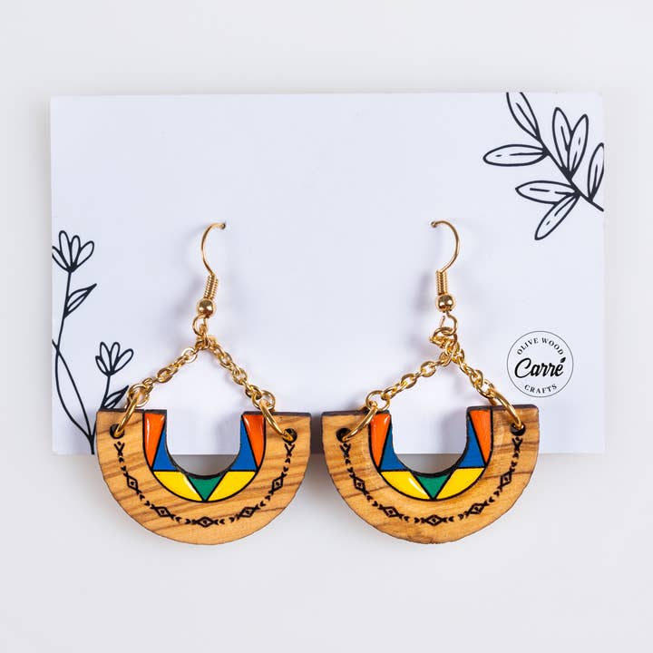 Pendientes Boho Drop de madera de olivo para venta al por mayor de Carré Olive Wood