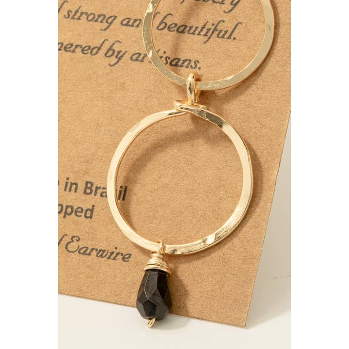 Black Gem Charm Small Double Hoop Dangle Earrings for wholesale on Faire