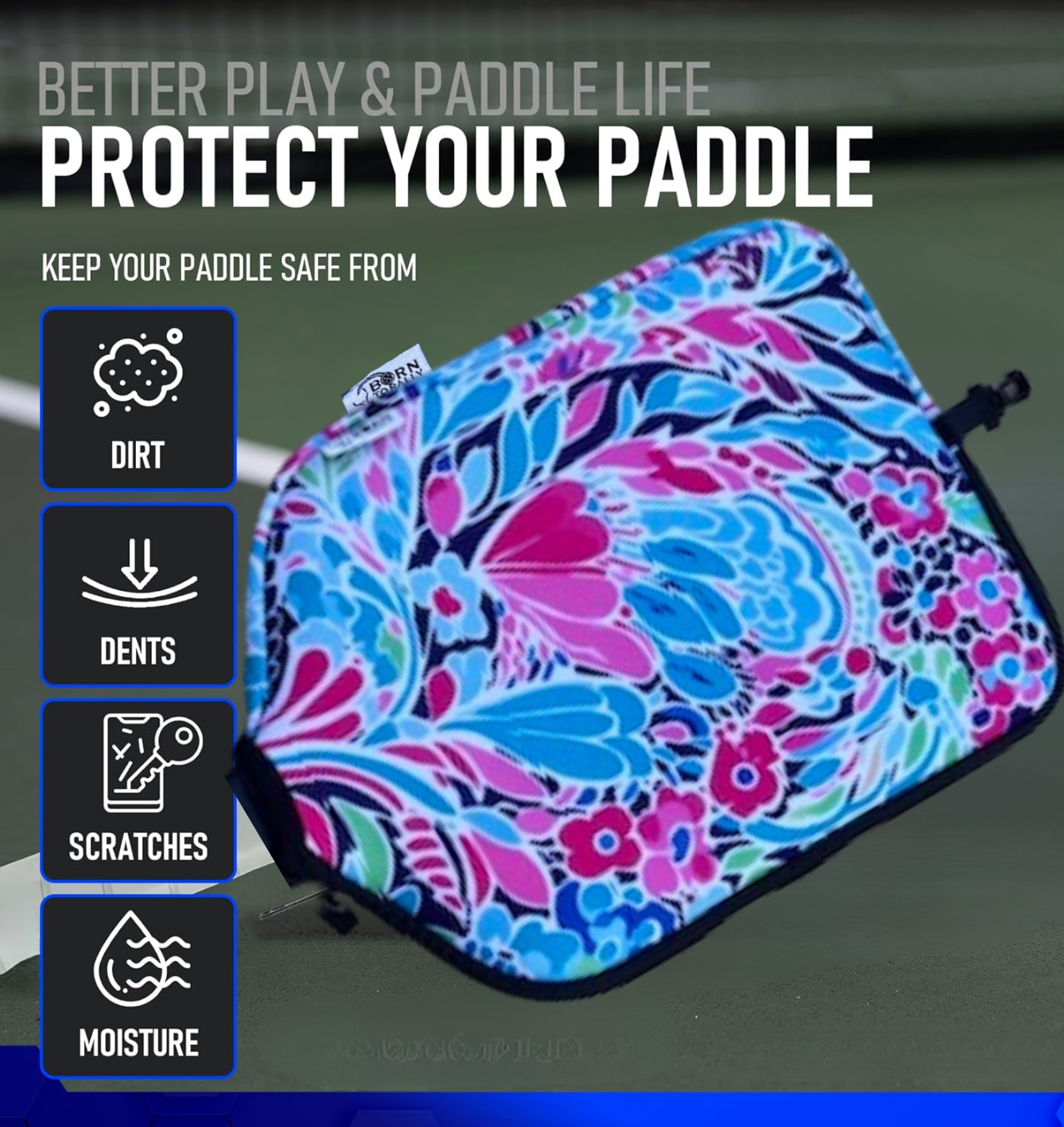 Born to Rally - Wholesale Sporting Accessories - Pickleball Pink Floral Paddle Cover-Pickleball Paddle Sleeve1