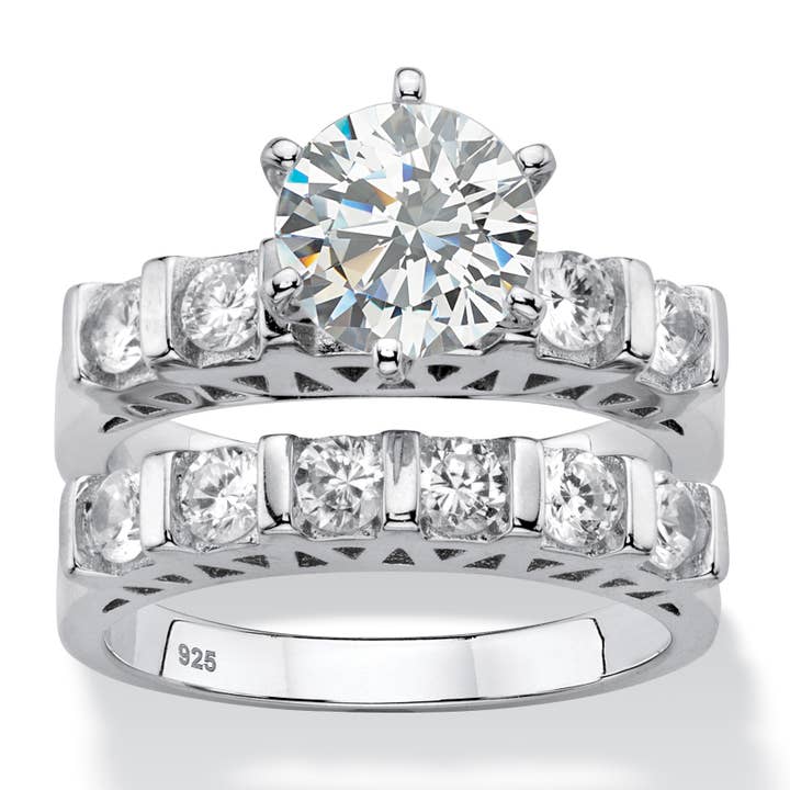 3 TCW Cubic Zirconia Bridal Ring Set, Platinum-plated Silver for wholesale by PalmBeach Jewelry