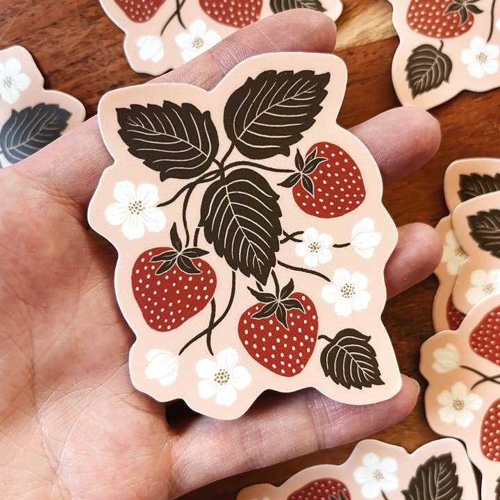 Flora West Design - Wholesale Sticker - Strawberry Patch Vinyl Sticker blush garden sticker floral