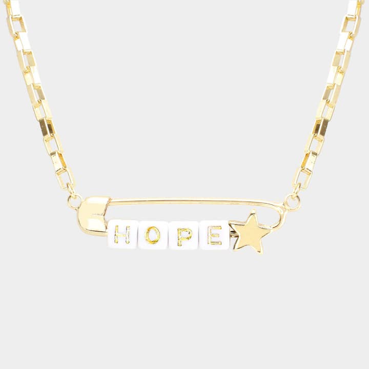 HOPE Metal Safety Pin Message Pendant Necklace for wholesale by Sensibling Corp.