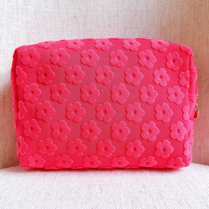 Ellison+Young - Wholesale Makeup/Cosmetic Bag - Embossed Daisy Blossom Cosmetic Case