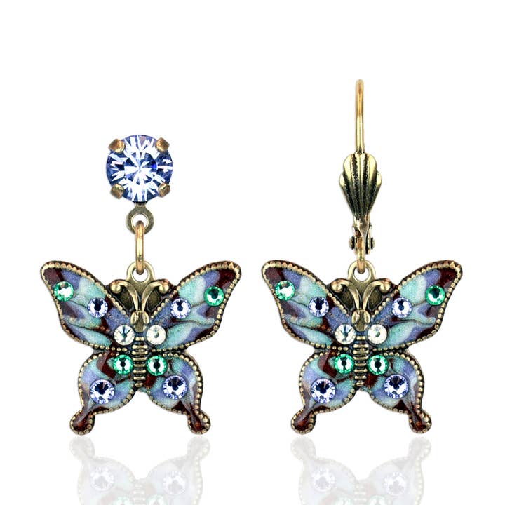 Pastel Multicolor Unique Enameled Crystal Butterfly Earrings for wholesale by Anne Koplik Designs, Inc.