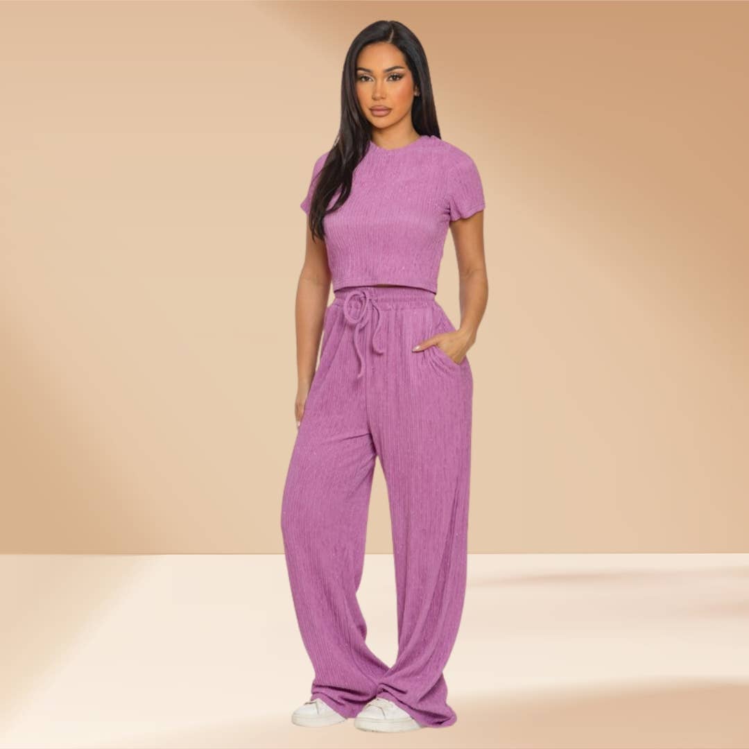 Celystrends – Engroshandel Top- og buksesæt (IKKE Loungewear) - Dame – Pyntet todelt buksetsæt med kort top og snoretræksbukser17