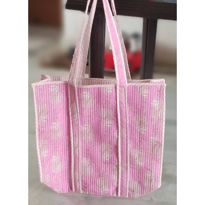 Baby Pink Tiger Cotton Quilted Tote Bag for wholesale by Ayras World