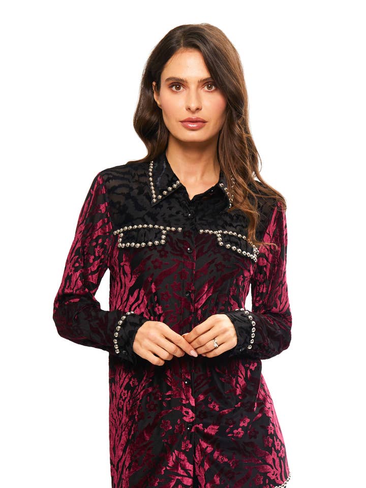 Blusa lussuosa in velluto dévoré AD2474 per la vendita all'ingrosso da parte di Adore