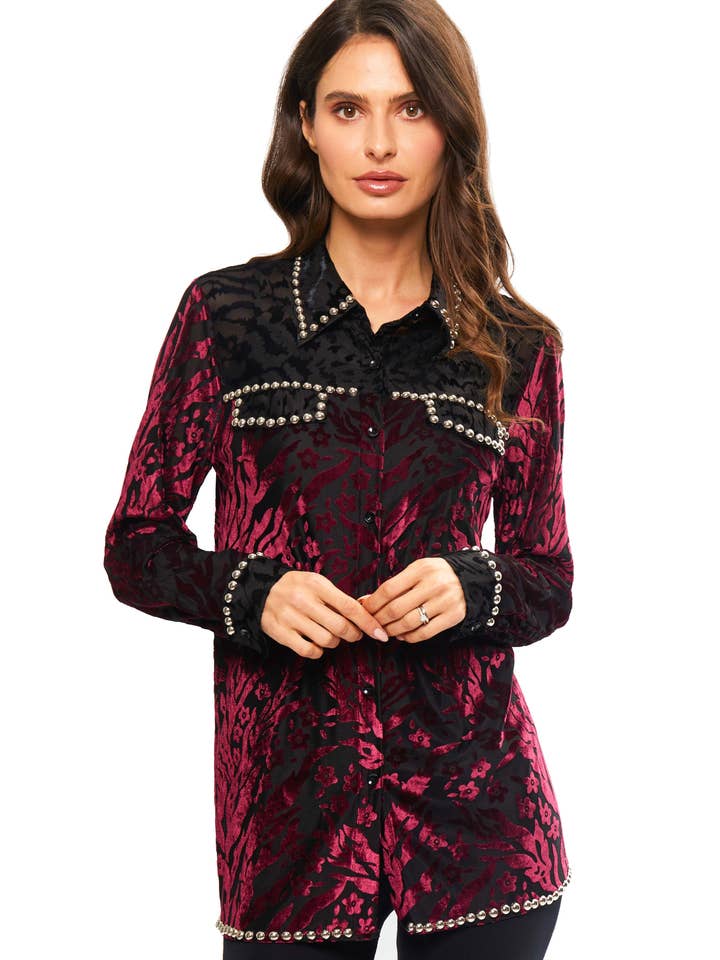 AD2474 luxurious velvet burnout blouse for wholesale by Adore