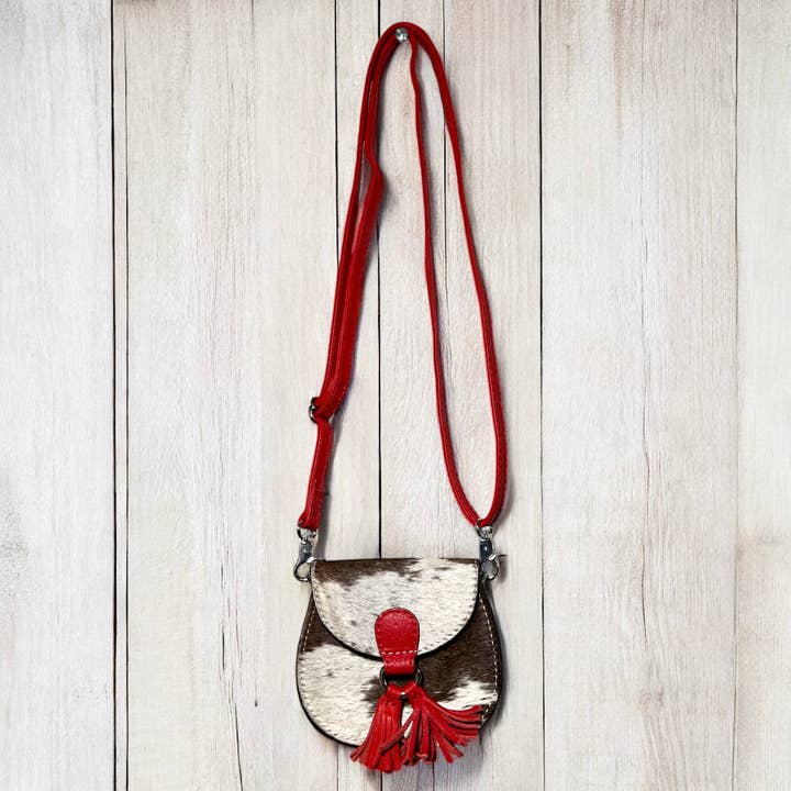 Red cowhide kids crossbody bag for wholesale by Western Linens