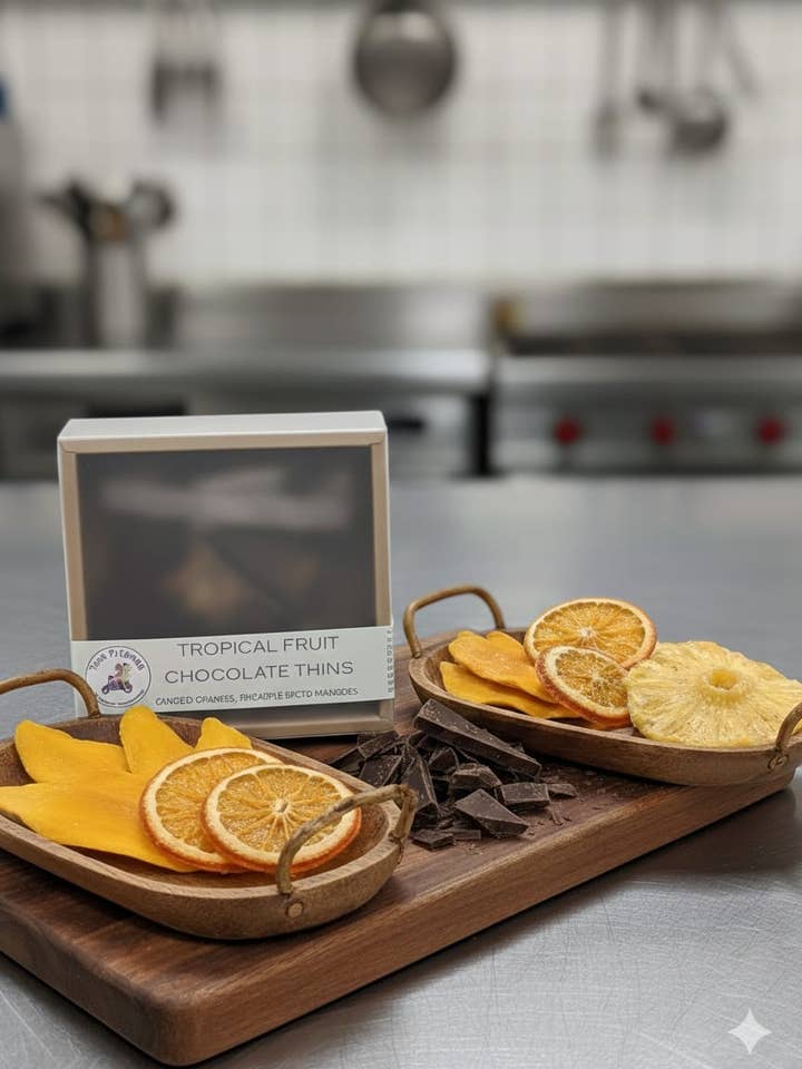 Local Handcrafted Tropical Fruit Chocolate Bark Thins for wholesale by Two Friends Chocolates