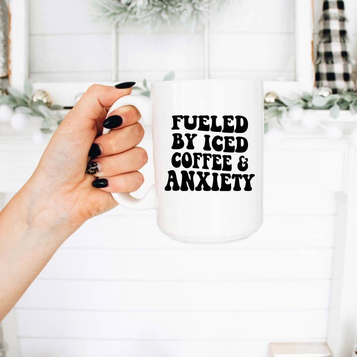 Tazza da caffè da 15 once, caffè freddo, ansia, tazza per la salute mentale per la vendita all'ingrosso da parte di Boho Sips