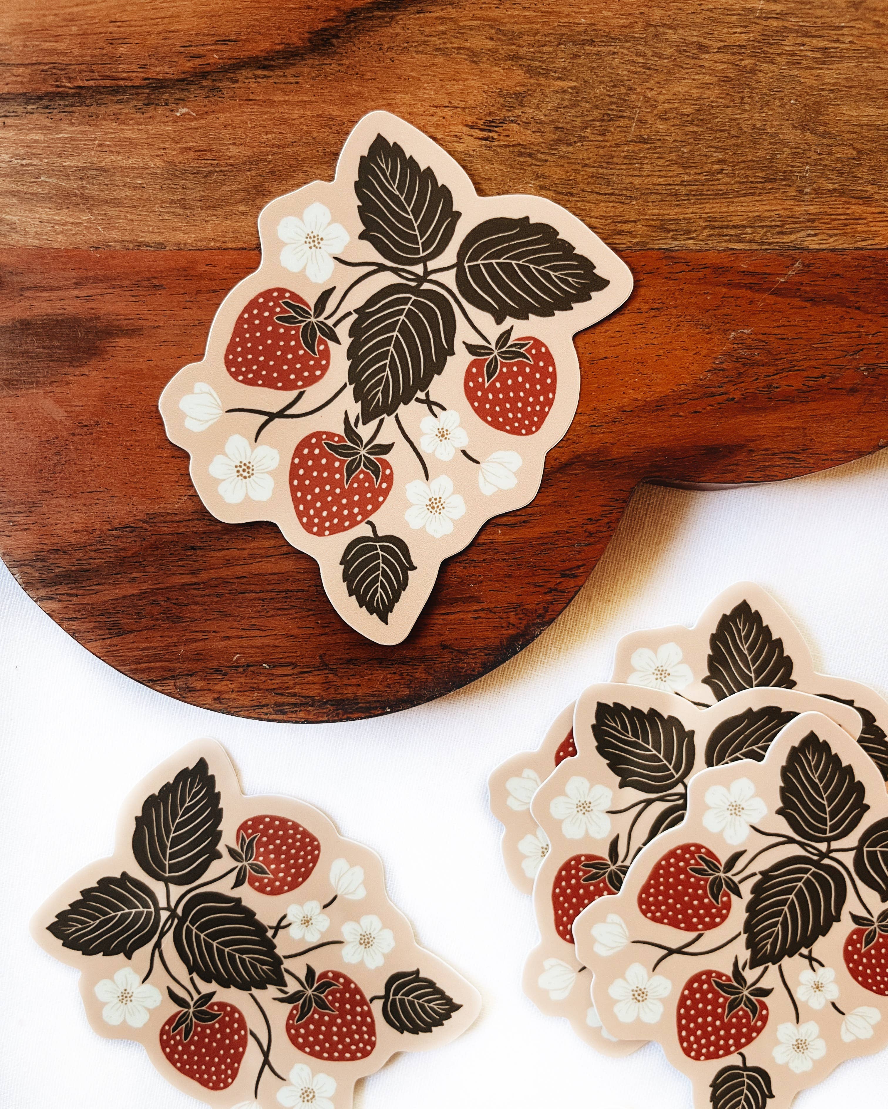 Flora West Design – Engroshandel Klistermærke – Jordbær Patch Vinyl klistermærke rødme have klistermærke blomster2