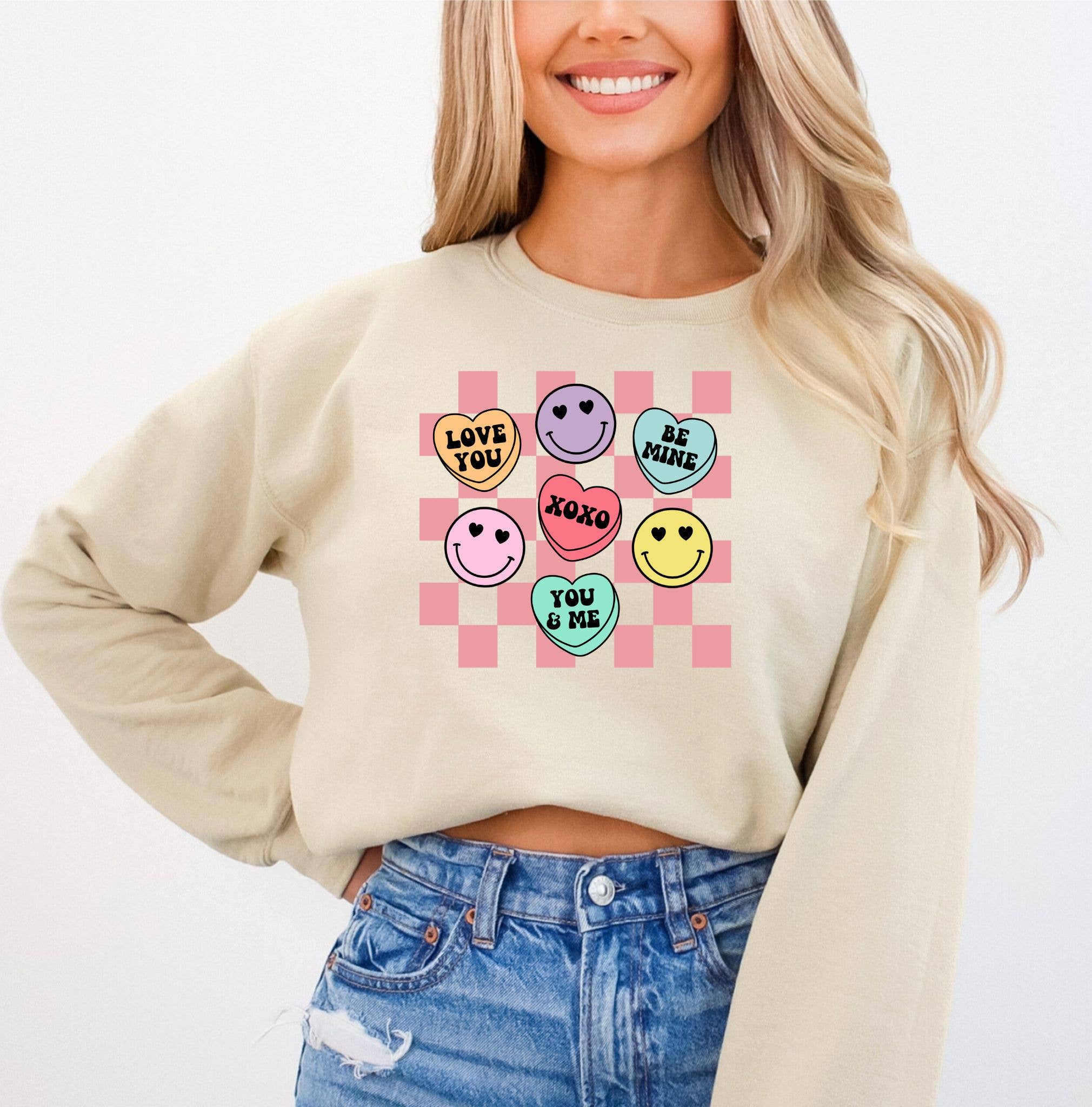 Nu Kustomz LLC - - Wholesale Graphic Sweatshirt - Women's - Smiley candy hearts valentines day sweatshirt3