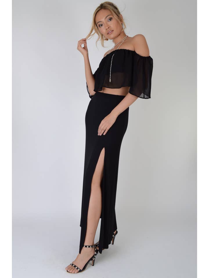 LoveMyStyle – wholesale Kjol - Dam – Lovemystyle svart Maxi kjol med dubbel sida Split