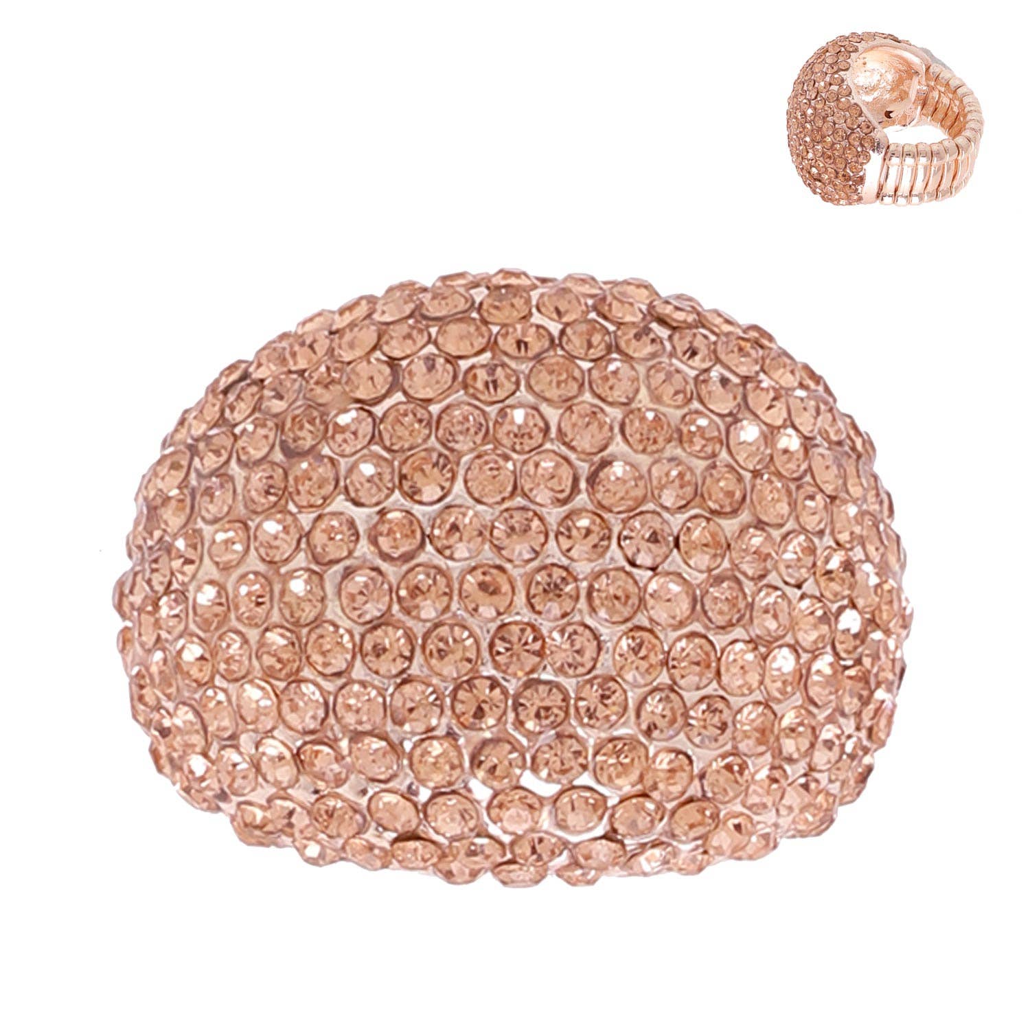 SP Sophia Collection - Wholesale Cocktail/Statement Ring - Crystal Rhinestone Pave Dome Stretch Ring6
