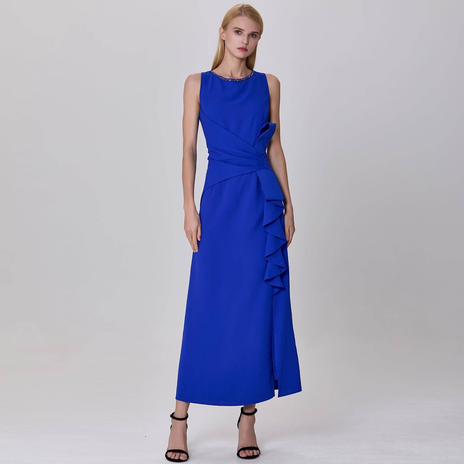 Blu Abito aderente con volant asimmetrici in vendita all'ingrosso su Faire3