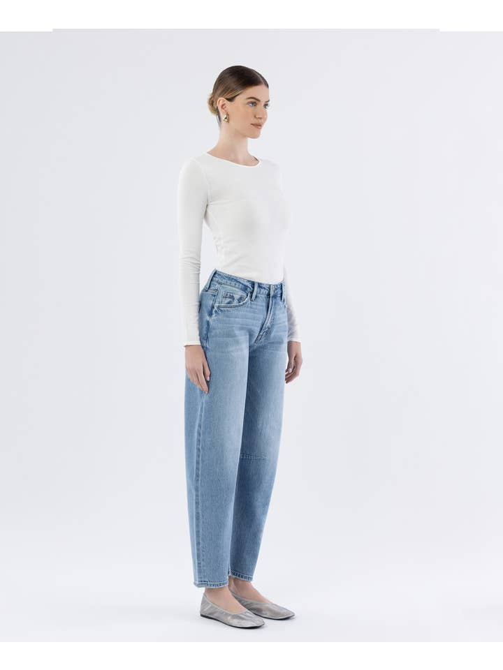 CHARM HIGH RISE WIDE BARREL JEANS T6802 for wholesale on Faire