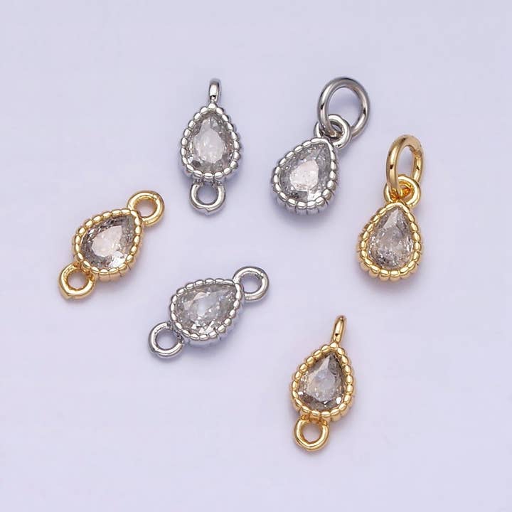 14K Gold Filled 4mm Clear Teardrop CZ Beaded Connector in Gold & Silver | Y-911 Y-912 for wholesale by Aim Eternal