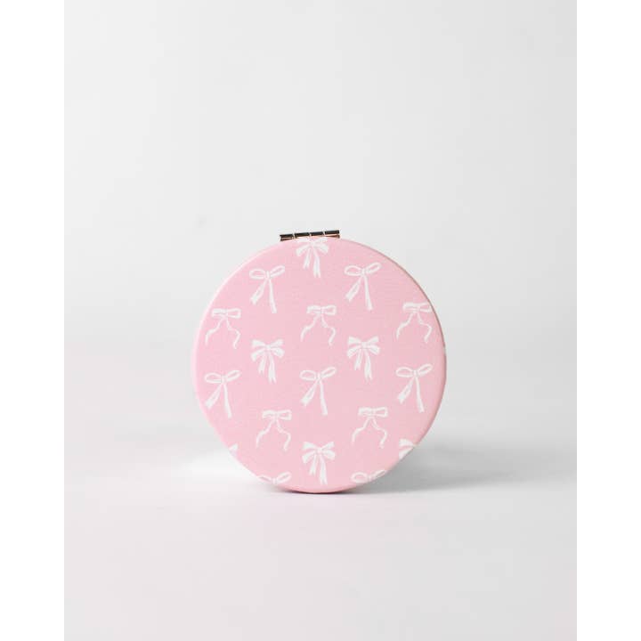 The Royal Standard - Wholesale Compact Mirror - Hannah Bow Pocket Mirror Pink/White 2.75"1