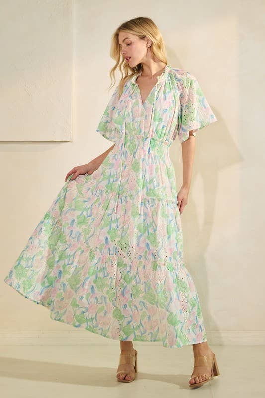 Verde Multi Vestito a balze in pizzo con occhielli MD51574 in vendita all'ingrosso su Faire6