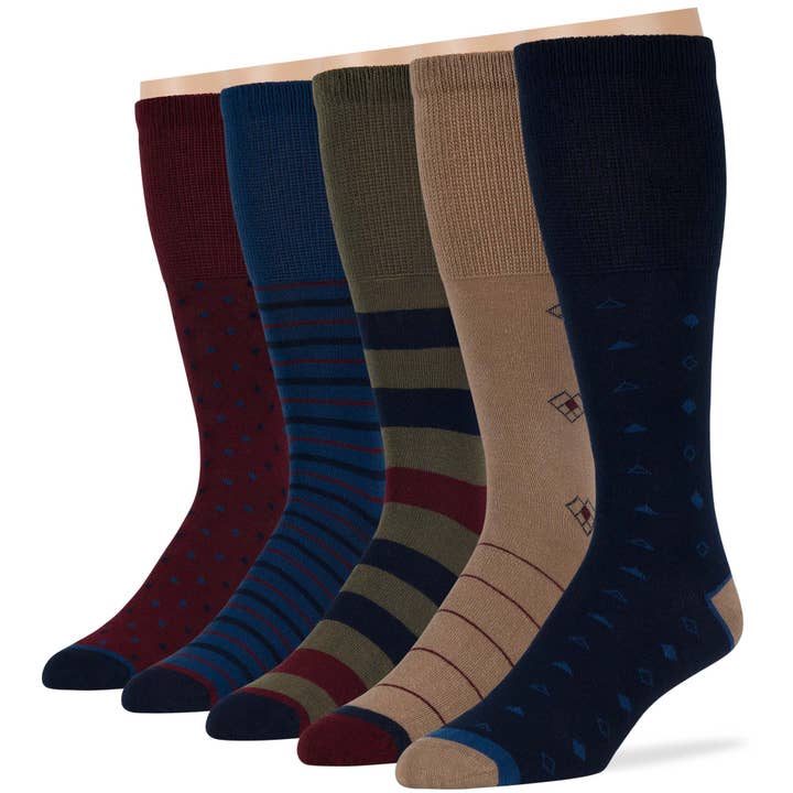 Men's Cotton Diabetic Striped Mid-Calf Socks - 5 Pack - Blue for wholesale by 7Bigstars Kingdom