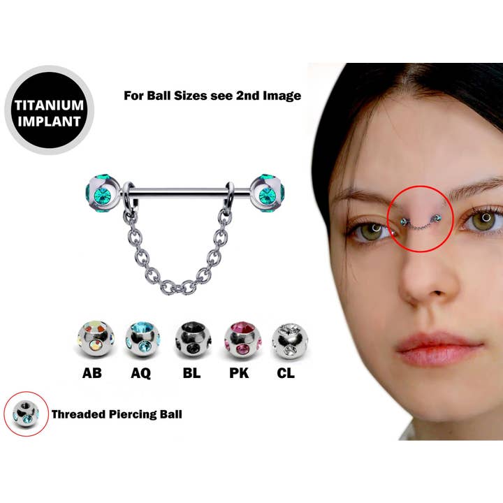 Titanium - Barbell Bridge Chain & Multi Stone Crystal Ball for wholesale by Bodytrend