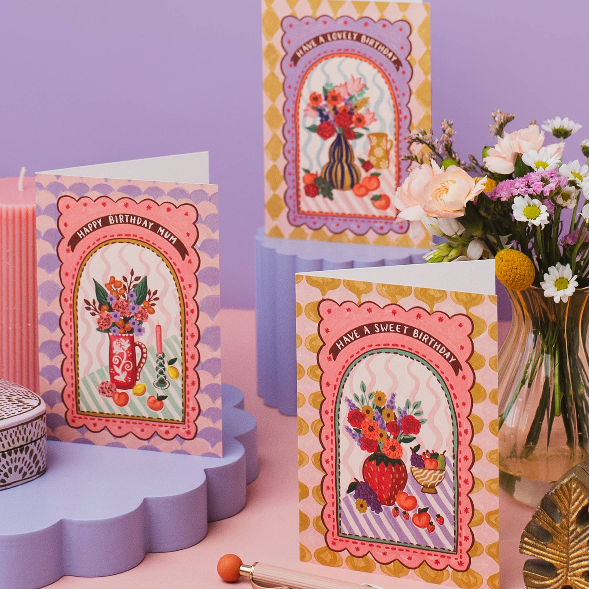 Jessie Maeve Studio - Wholesale Birthday Card - Lovely Birthday Card - Maximalist Fruit & Flowers Still Life1