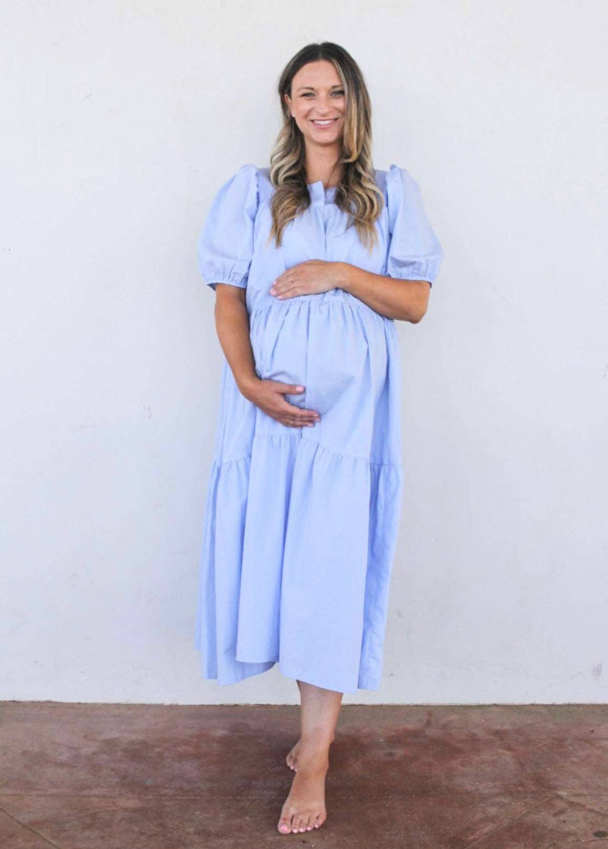 LIV Maternity - Wholesale Dress - Maternity - Blue Poplin Maxi Dress1