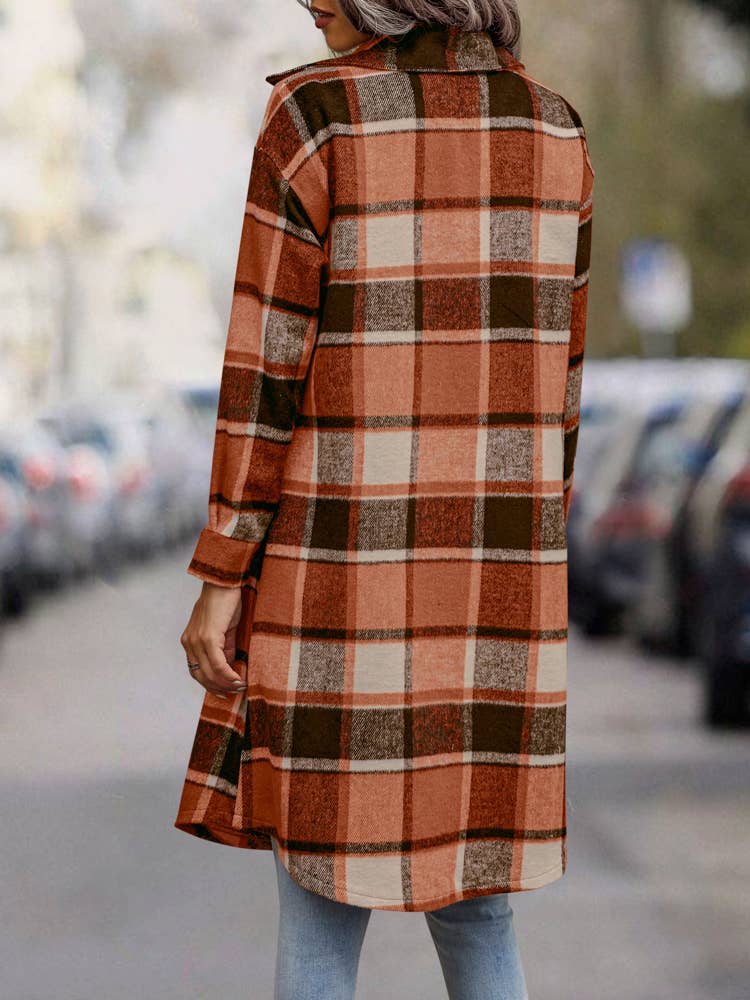 eLook - Wholesale Coat - Women's - SZ1-JK8211 Plaid Button Down Long Coat45