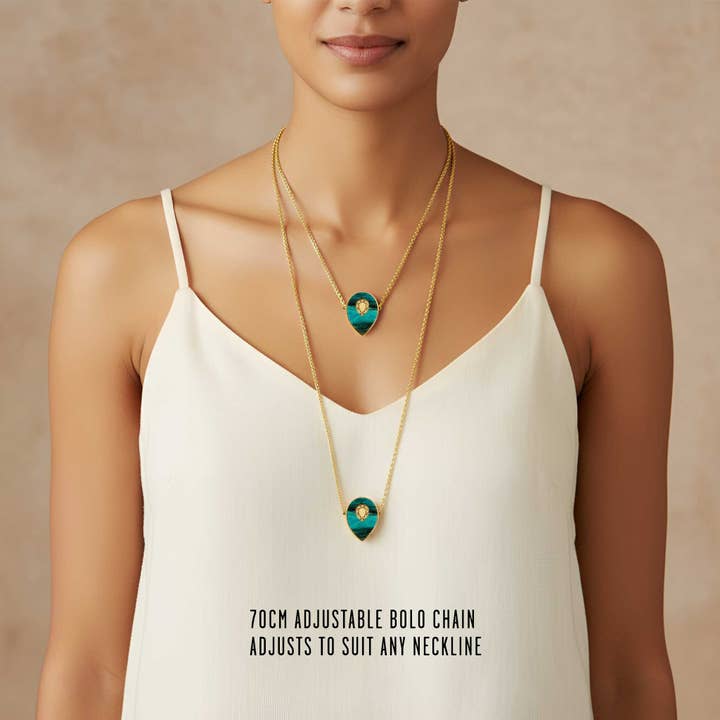 MEDUSA Gold Droplet Necklace | Gold-Flecked Teal Marble for wholesale by MAINE+MARA