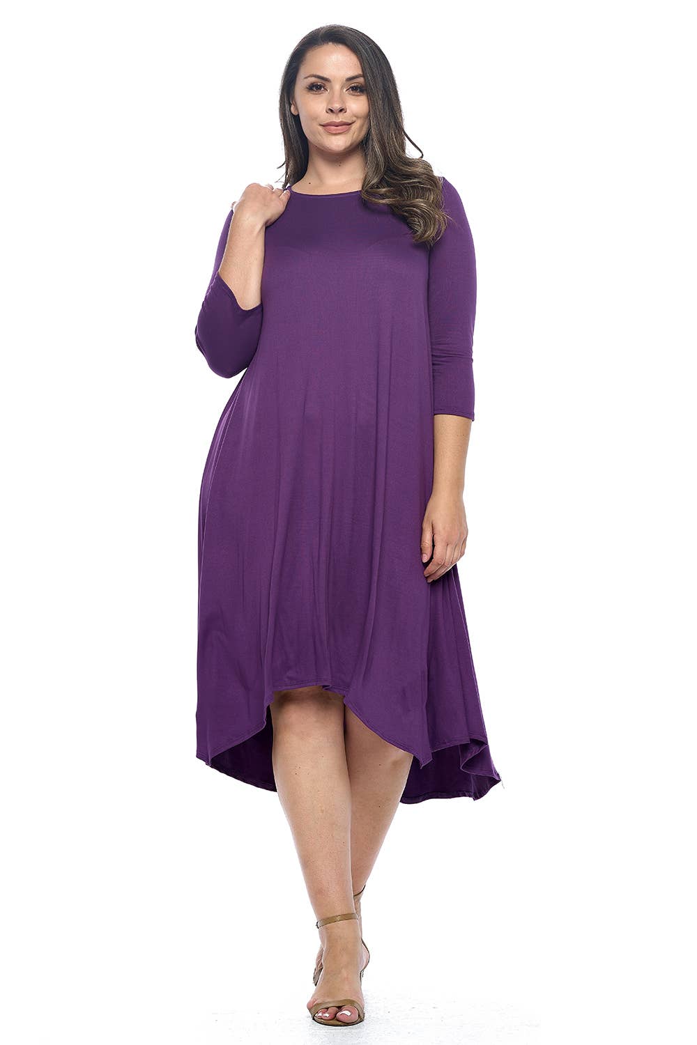 Allium - Wholesale Dress - Women's - Asymmetric Hem Midi Dress Plus Size2