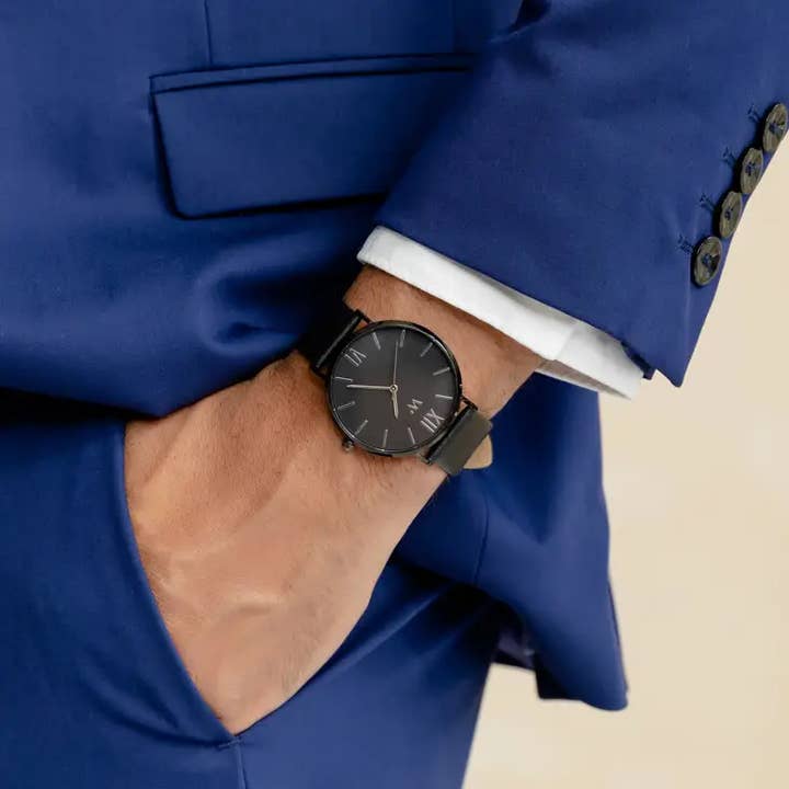 Weddingstar Inc. - Vendita all'ingrosso Orologio da polso - Unisex - Orologio da polso nero con cinturino in vera pelle - Sans Serif3