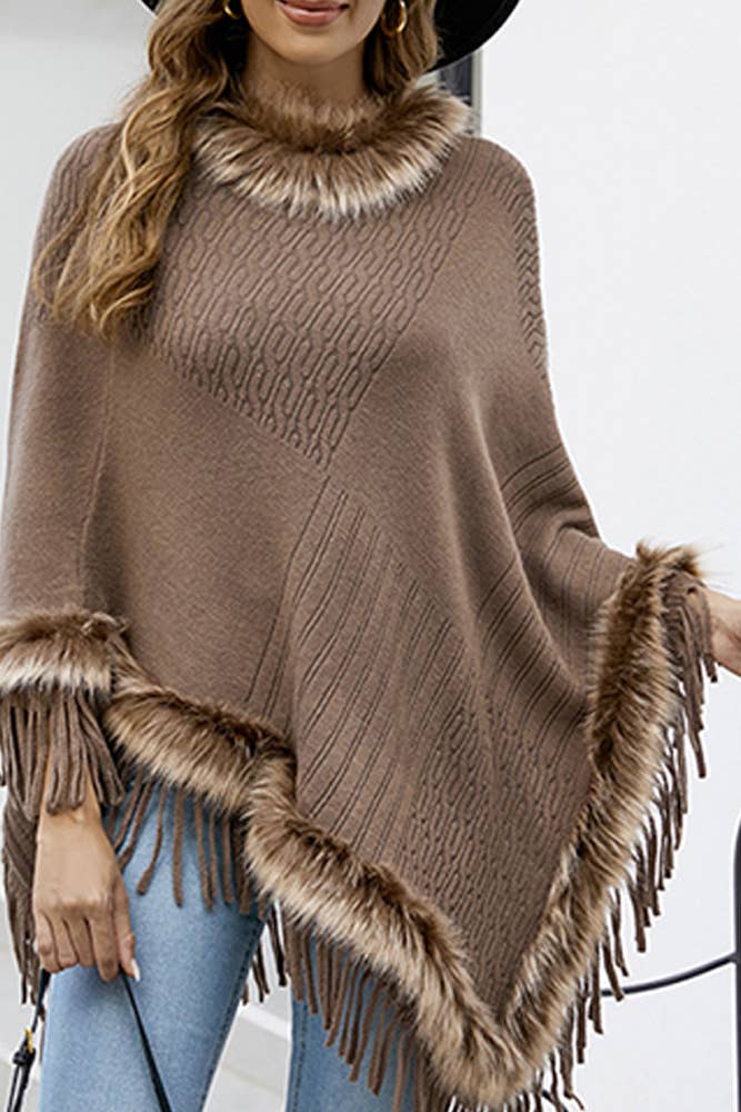 UNISHE - Wholesale Cape - Women's - Plain Tassle Hem Fleece Cape MMY1512