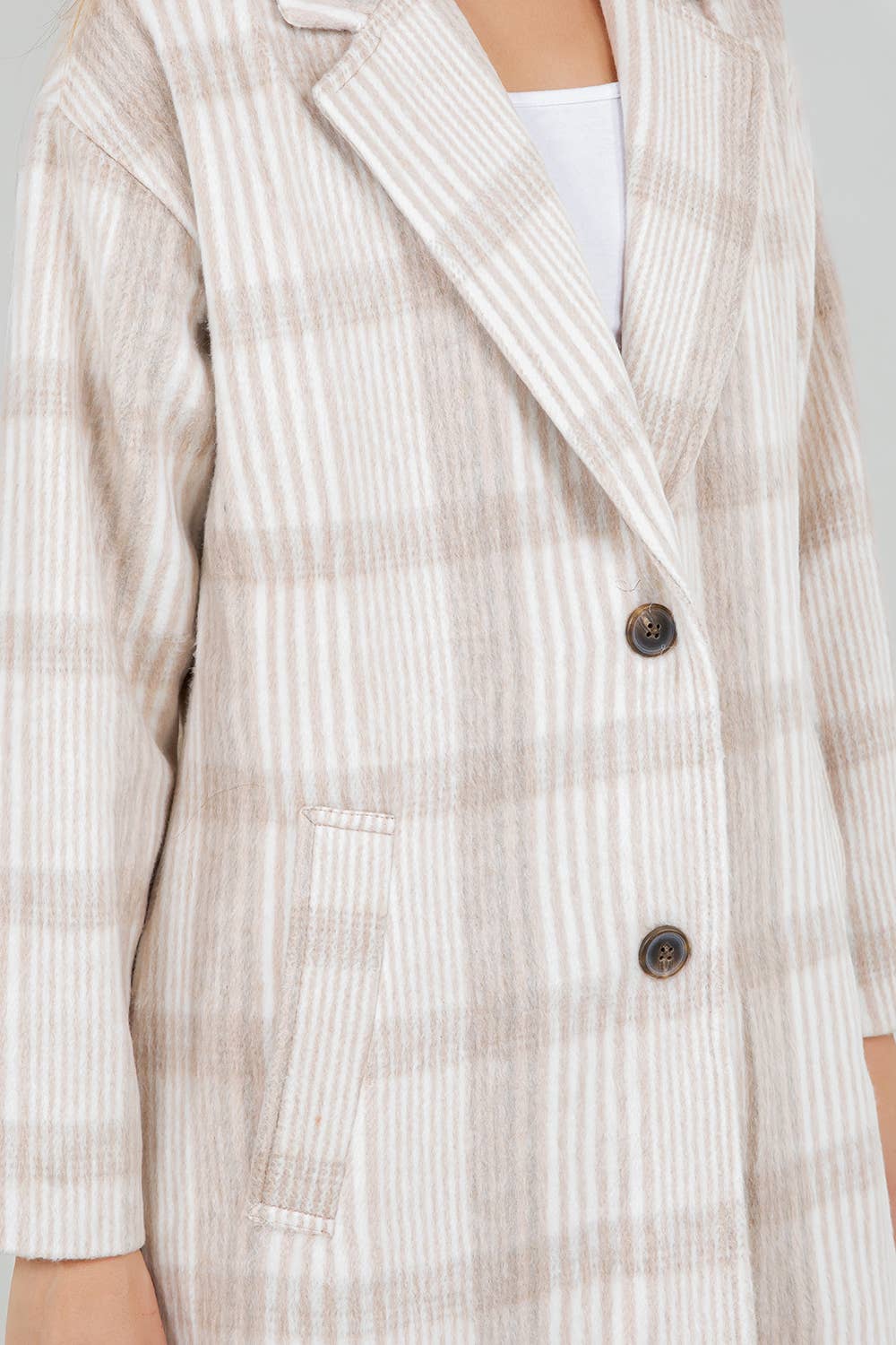 Veracci - Wholesale Coat - Women's - Relaxed Fit Wooly Paid Duster Jacket - Coat13