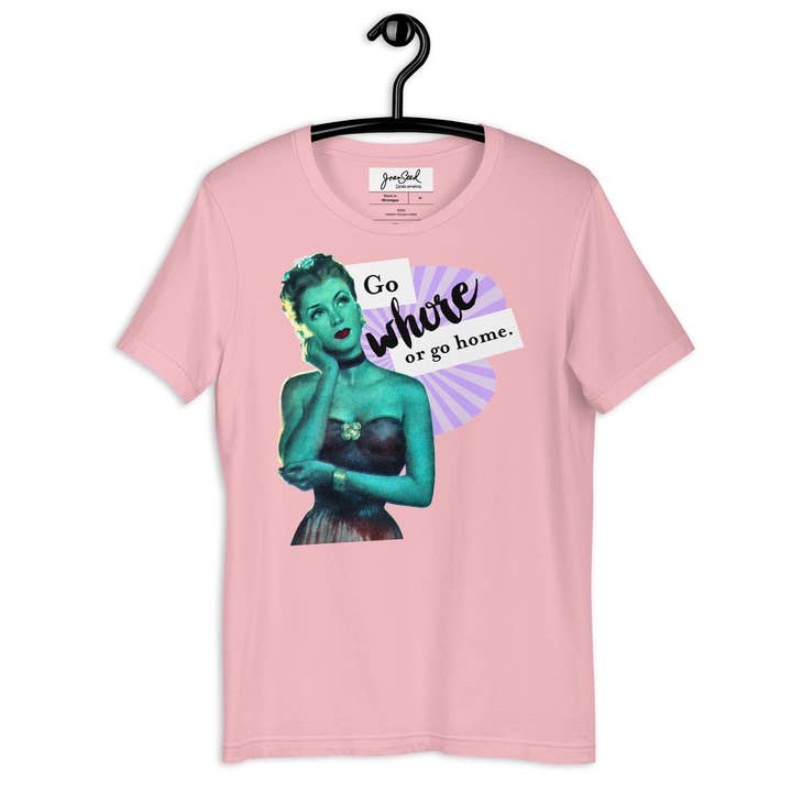 Camiseta de gola redonda unissex Go Whore por atacado de Joan Seed Studio inc.