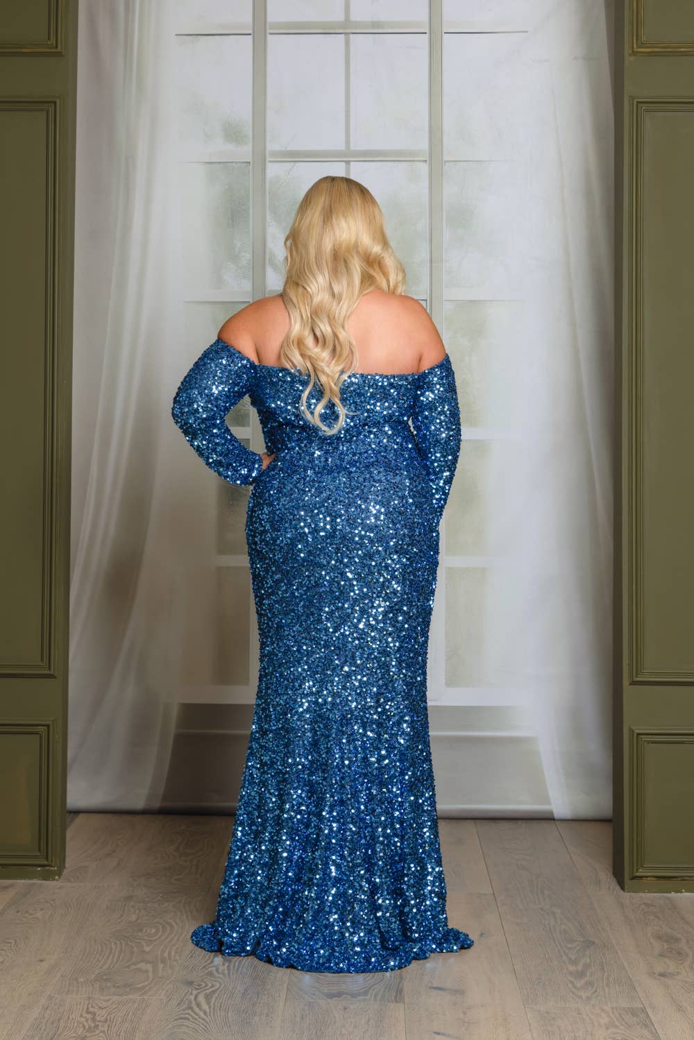 RICARICA INC. - Wholesale Gown - Women's - P1641P9-PLUS SIZE LONG SLEEVE OFF SHOULDER MAXI DRESS 14