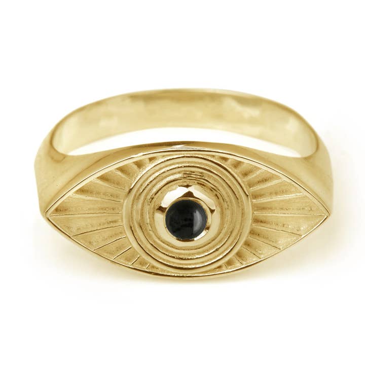 Anillo Rays Of Light, oro y ónix negro para venta al por mayor de Rachel Entwistle Jewellery