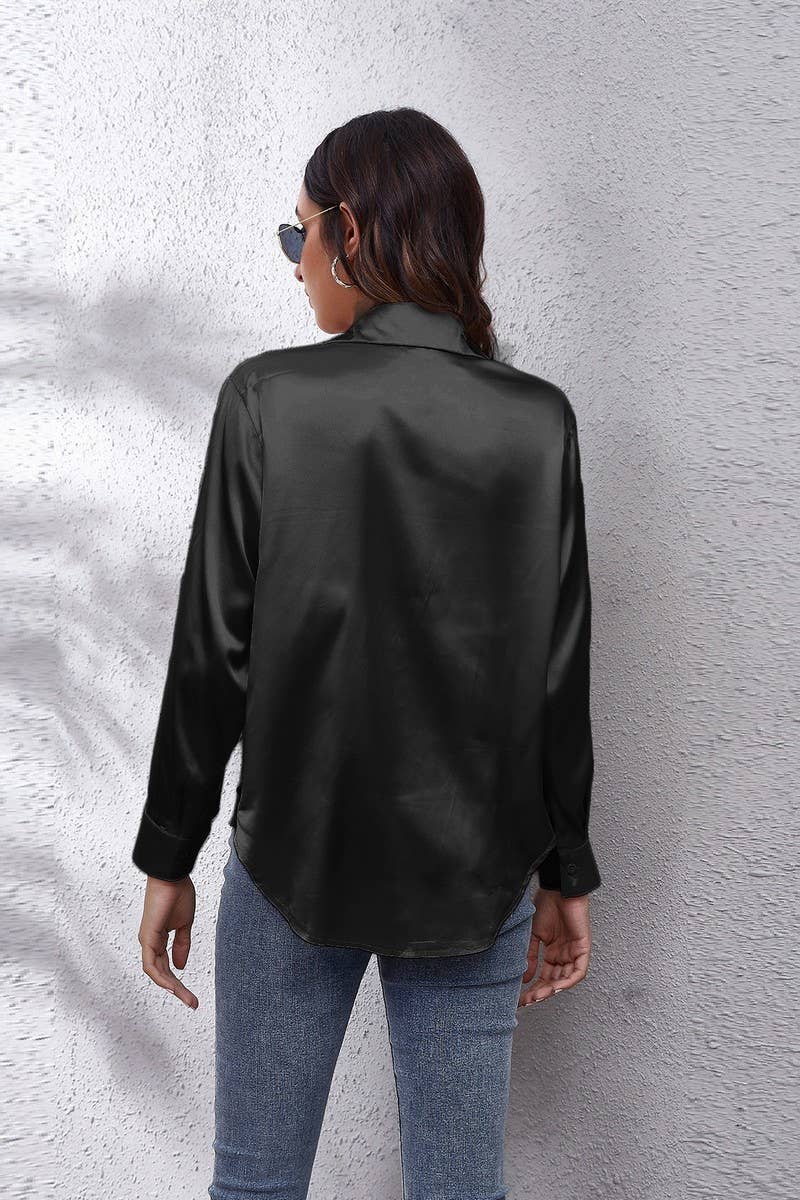 NINEXIS - Wholesale Button Down Shirt - Women's - CWTBLL0691_Button Down Silky Satin Long Sleeve Top12