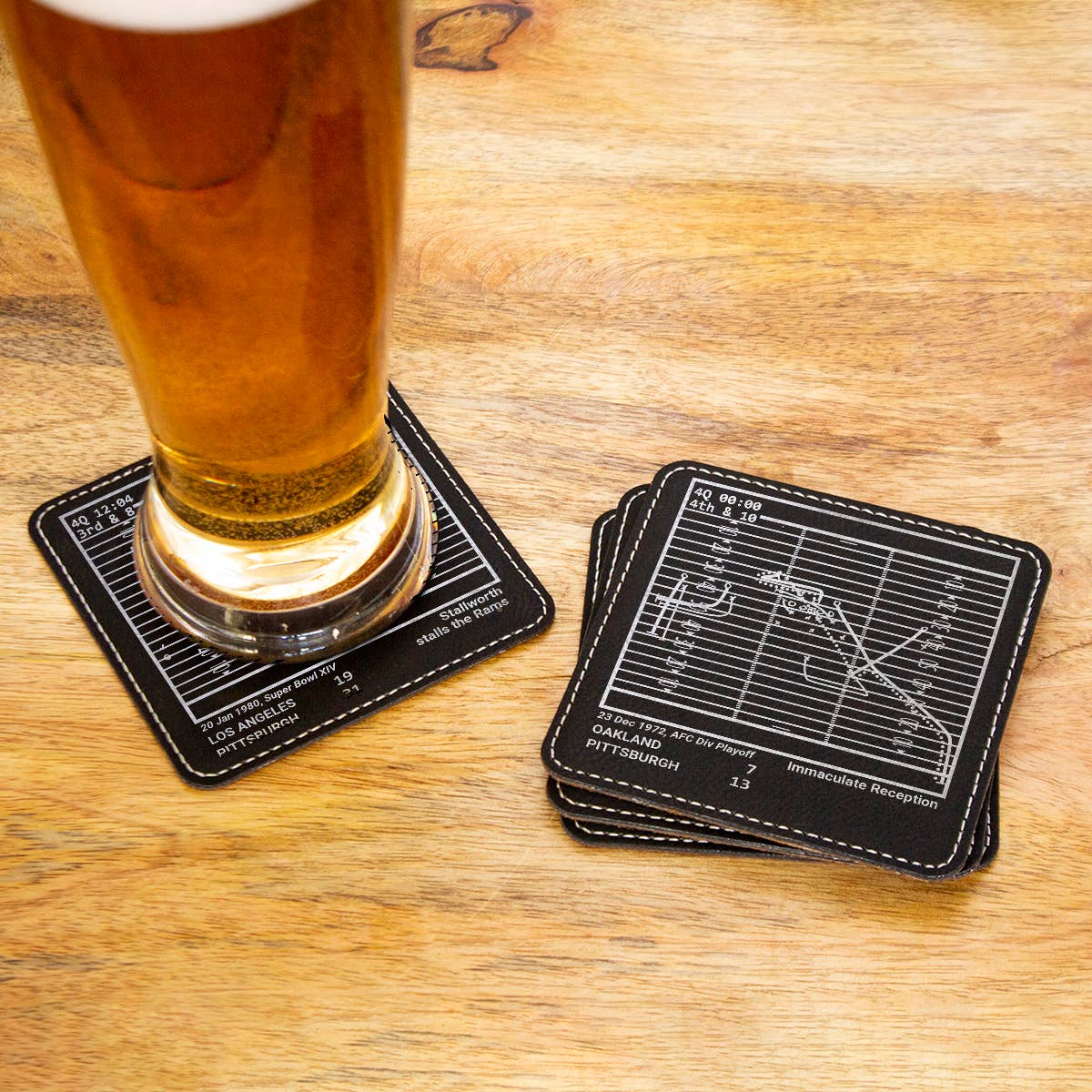 Playbook Products – Engroshandel Bordskånere – Greatest Steelers-spil: Læderunderlag (sæt med 4)2