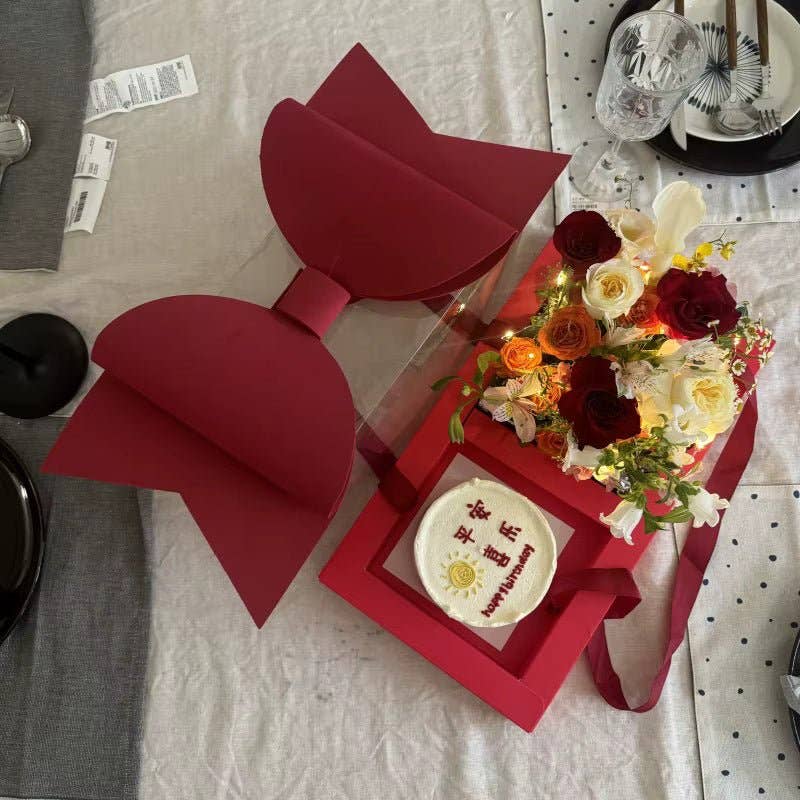 Elegant Design Supply – wholesale Presentbox – Stor rosett tvådelad rektangulär blomlåda med genomskinligt lock (2 st/set)1