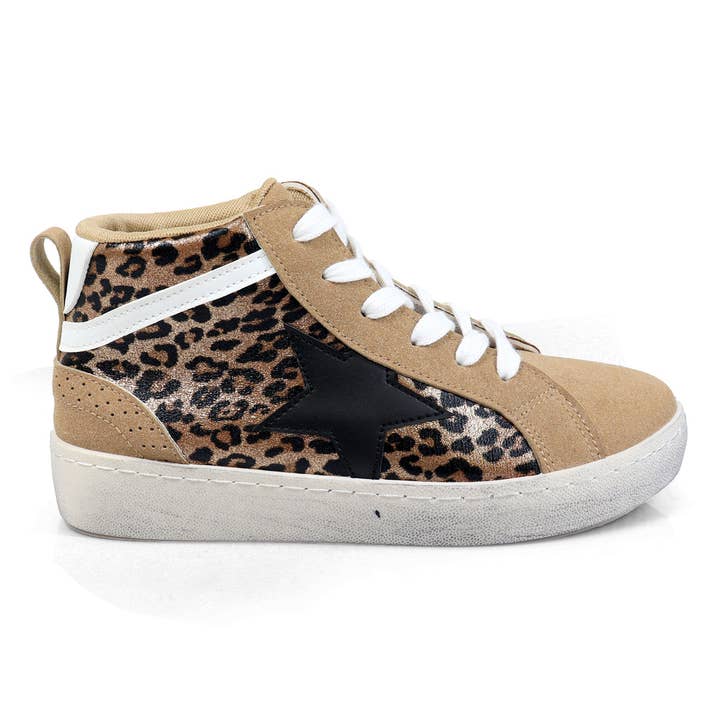 MONDAY-4 BURNISH EFFECT PATCHED MID STAR SNEAKER LEOPARD for wholesale by Liliana Shoes